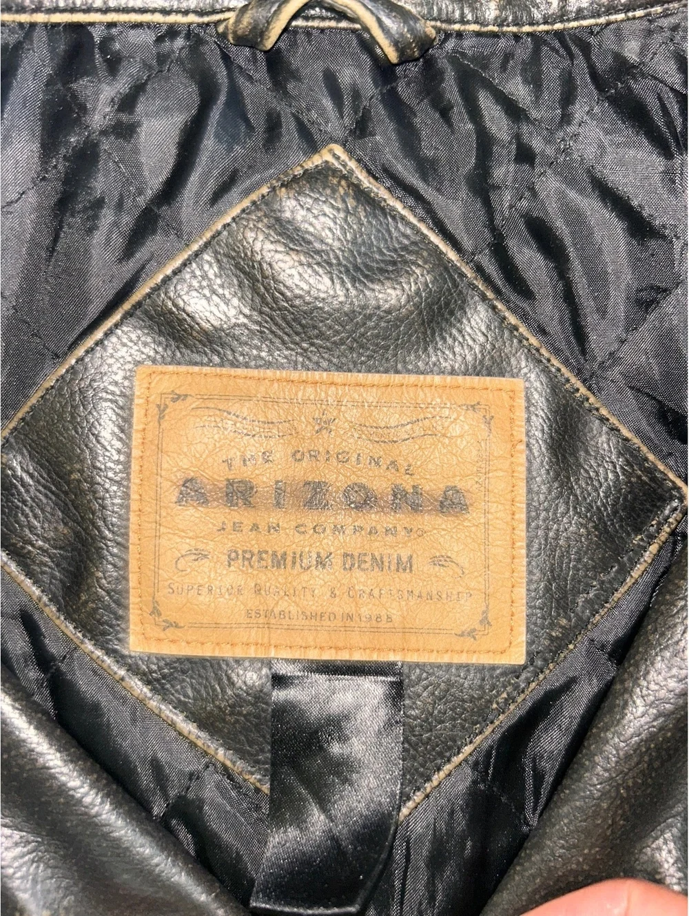 Arizona Jean Company Men's Black Leather Jacket with White P